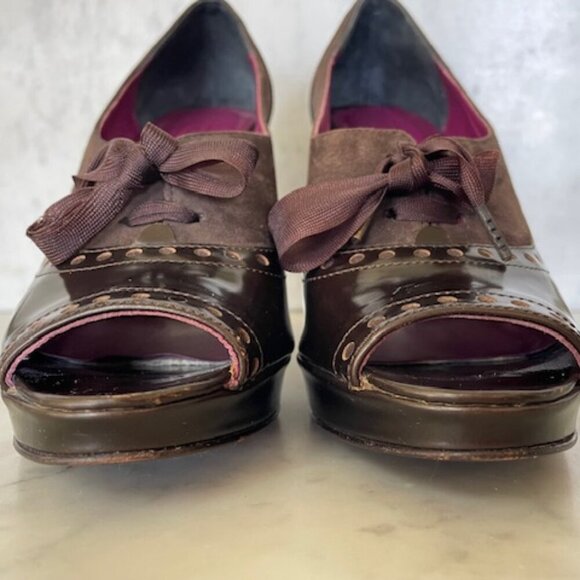 COACH Claudine Peep Toe Lace-Up Platform Heels Vintage 6B - Picture 8 of 16